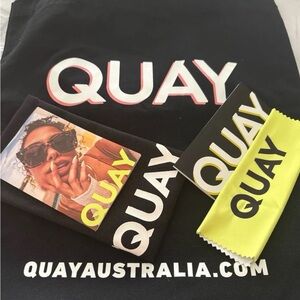 NWOT Quay Australia Black  tote bag,  sunglasses holder & yellow cleaning cloth